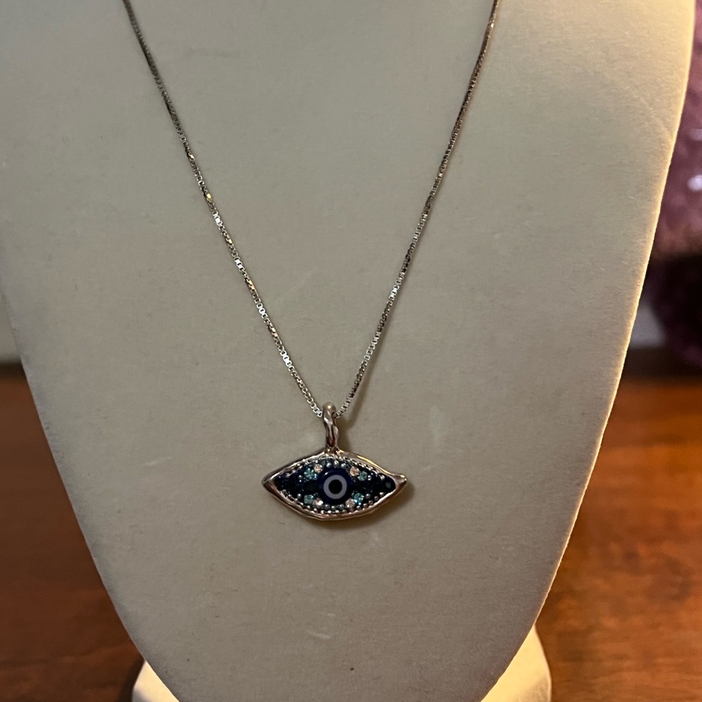Orit Schatzman Sterling Silver Blue Evil Eye Necklace 18in - Picture 3 of 5